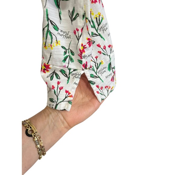 Lands End Womens 1X 16W-18W Wildflower Botanical Print 3/4 Sleeve Slub Knit Top - Picture 5 of 9